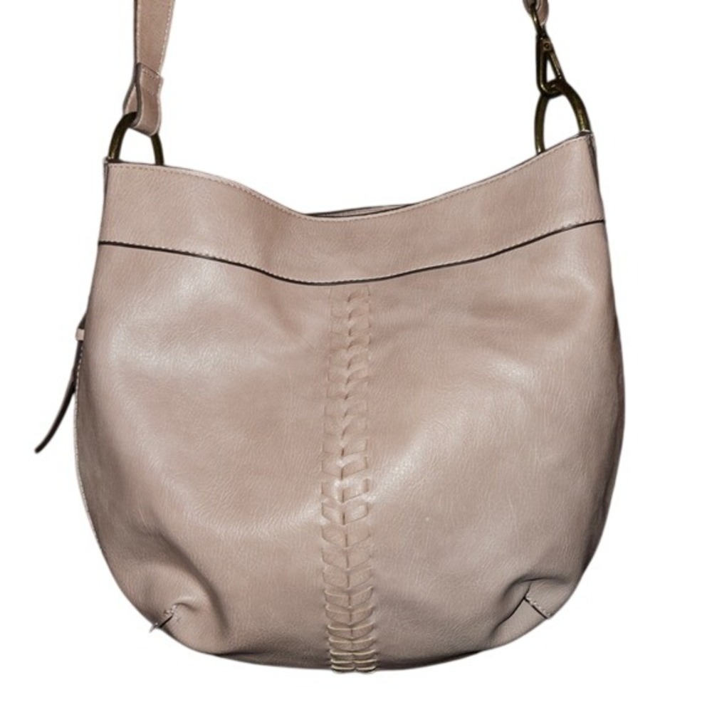 Dusty‎ Pink Faux Leather Hobo Crossbody Bag Braided Detail TT220231